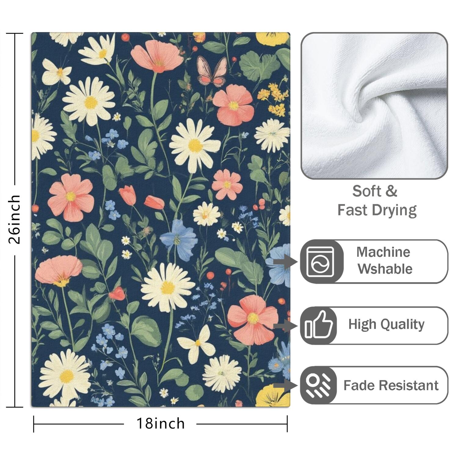 2 Pcs Funny Kitchen Towels,Pioneer Flower Microfiber Dish Towels,Kitchen Tea Towels,Kitchen Towel Set (18" X 26")