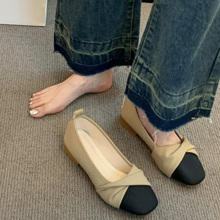 

Leesechin Womens High Heels Clearance Patchwork Flat Single Shoes Female Summer Squares Head Soft Bottom Retro Single Shoes Versatile Gentle Leisure Non-slip Soft Bottom Leather Shoes