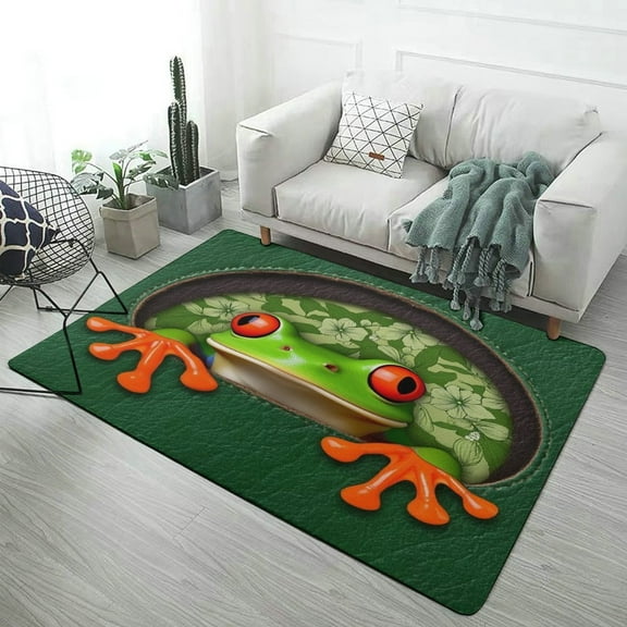 Frog Peeking Through Green Carpet Style Living Room Bedroom Soft Comfy Rug Modern 3d Entry Door Mats Household 40"x60"