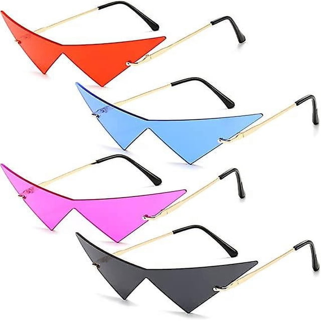 4 pares de gafas de sol triangulares sin marco, gafas de sol con ojos espaciales, gafas puntiagudas sin montura, gafas de sol para fiesta de graduación para hombres y mujeres