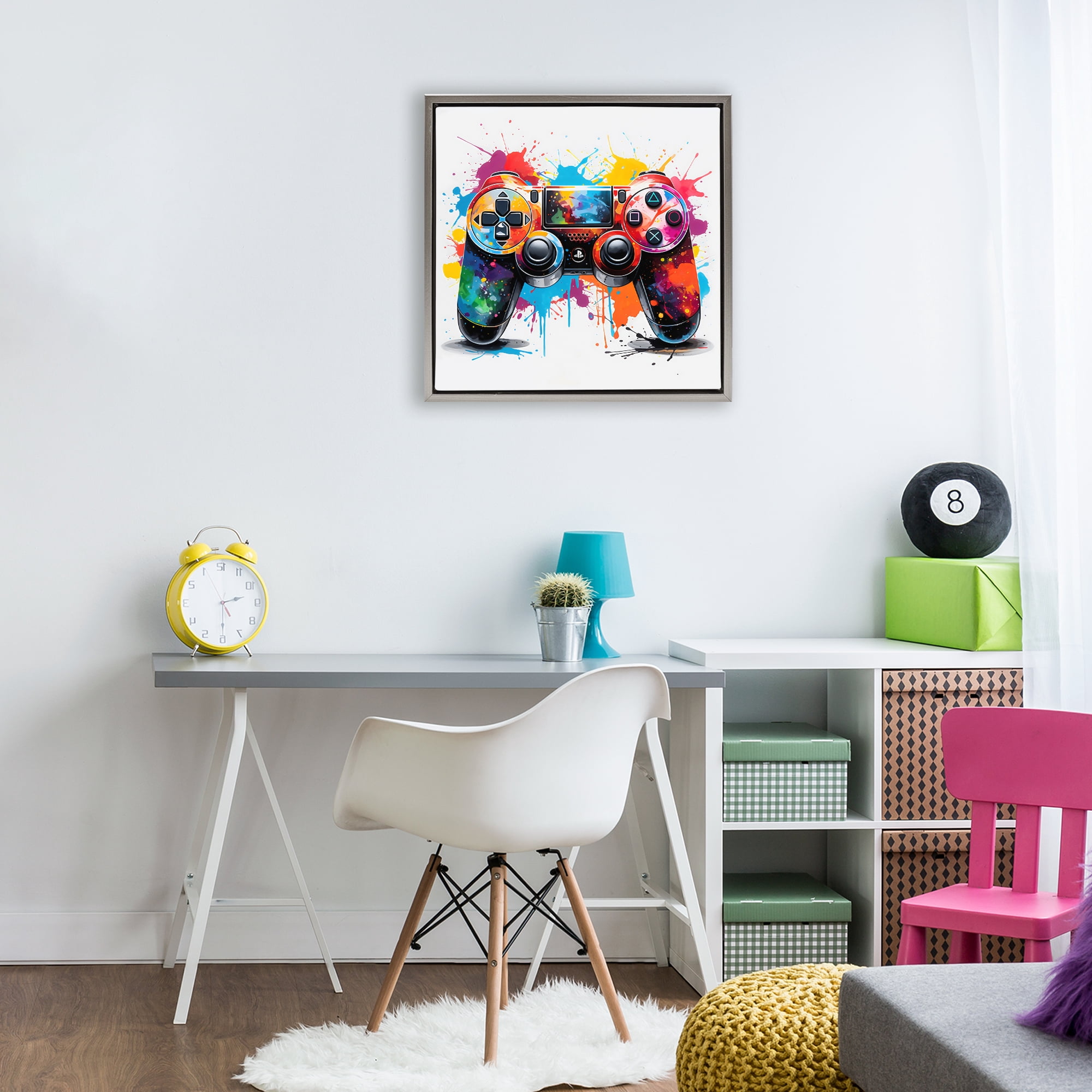 Stupell Industries Playful Bright Game Controller Gray Framed Floater Canvas Wall Art, design by Creative Studio