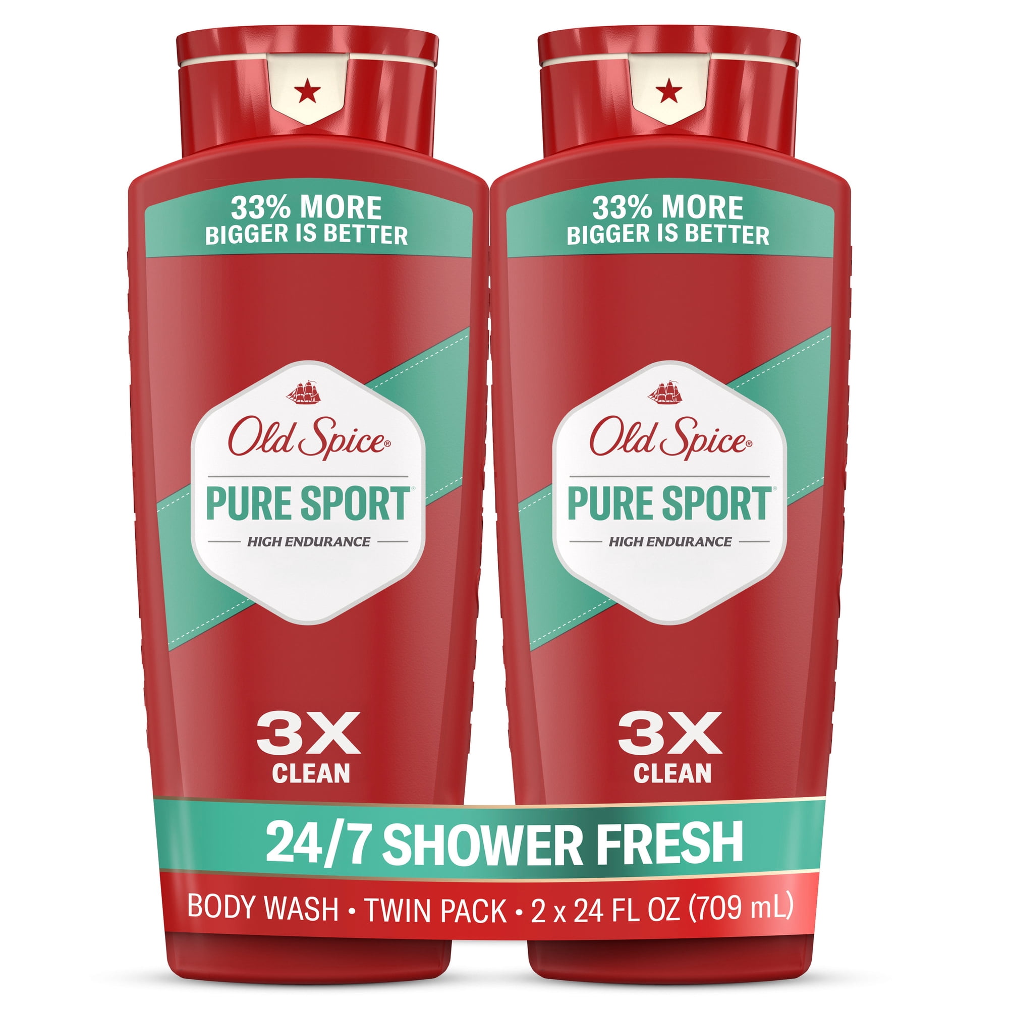 Old Spice High Endurance Men's Body Wash, Pure Sport, 24 fl oz, 2 Pack