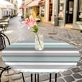 thumbnail image 3 of Blue Grey White Stripe Pattern Elastic Fitted Round Table Cover Simple Style Waterproof Outdoor Tablecloth for Holiday Party, Picnic, Patio & Dining Fits Tables Up to 36"-44", 3 of 8