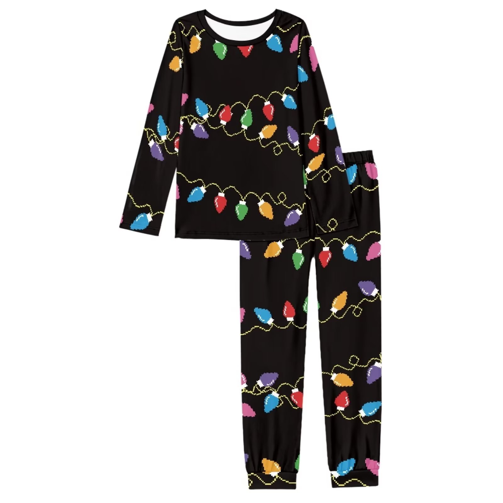 Renewold Family Pajamas Christmas Lights Tracksuit Shirt Pants with Pockets 2 Pieces Softness Long Sleeve Pullover Tops Size 3XL Men Jogger Yoga Sweatsuit Vacation Holiday Gifts