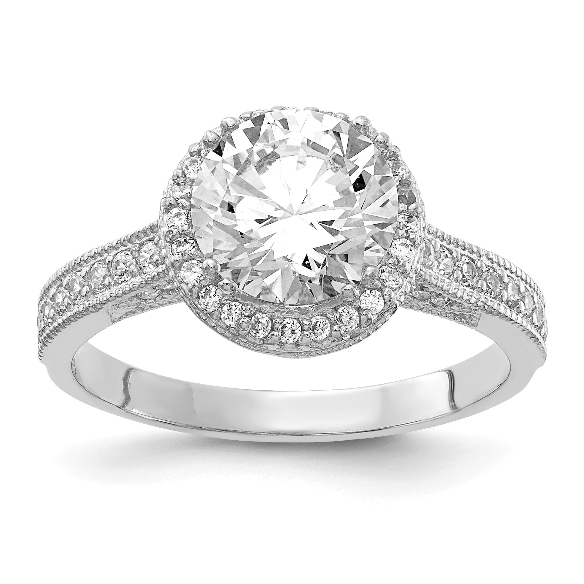 10K Tiara Collection White Gold Polished CZ Ring Size 7 Length Width