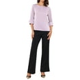 thumbnail image 2 of Blusa de satén INSPIRE CHIC para mujeres, casual elegante, cuello barco, manga 3/4, camisa de trabajo XL, púrpura claro y rosa, 2 of 6