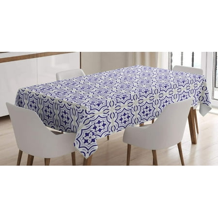 

Navy Blue Tablecloth Portuguese Tile Design Traditional Azulejo Retro Style Mosaic Dining Room Kitchen Rectangular Table Cover 60 X 84 Blue White