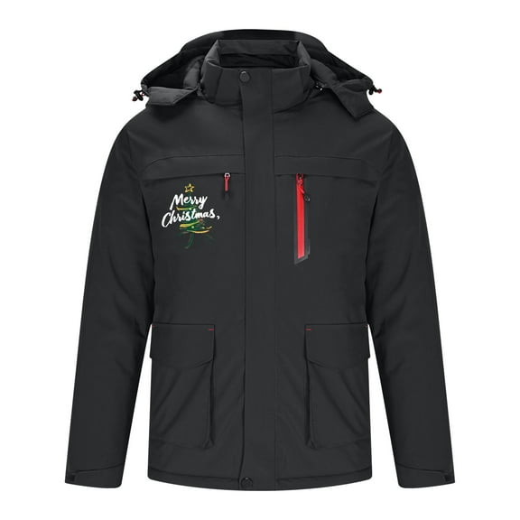 ZACPNCV Heated Jacket for Men Christmas Printed Casual Hooded Multiple Pockets Intelligent Single Control Three Districts Heating And A Jacket Black