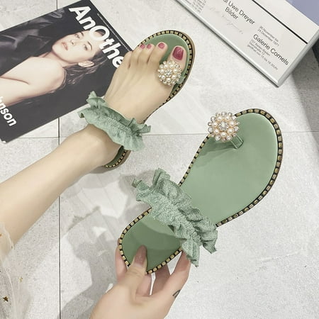 

VKEKIEO Round Toe House Slippers For Women Flat Heel Platform Green
