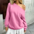 thumbnail image 5 of successthop Off the Shoulder Sweatshirt for Women Fleece Lined Long Sleeve Streetwear Oversized Tops Solid Sweaters Pink, 5 of 8