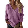 thumbnail image 2 of Fshiont Fall Sweaters Women Long Sweaters for Women Plus Womens Plus Size Sweaters Tunic Sweaters for Women V Neck Women’s Sweater Chunky Sweater Womens Fall Purple 2XL, 2 of 4