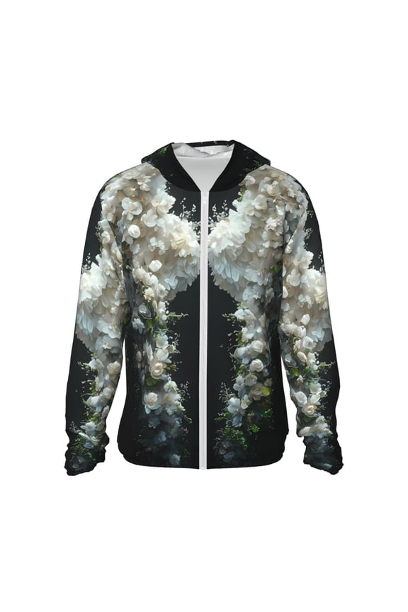 Floral Angelic White Wings Print Women Men Sun Protection UPF 50+ Jackets Zip Up Long Sleeve Hoodie Hiking Lightweight with Pockets