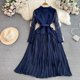 thumbnail image 2 of Vestido de empalme de encaje de solapa de manga larga de lujo ligero para mujer, vestido plisado de línea a Delgado, elegante, primavera y otoño, 2 of 5