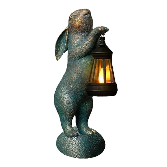 Garden Statues Rabbit with Solar Lantern Outdoor Bunny Figurines Decorations for Patio Yard Lawn Ornaments Gifts for Birthday Easter Housewarming