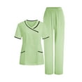 thumbnail image 2 of Scrub Sets for Woman Two Piece Nurse Working Uniforms V-Neck Short Sleeve Tops & Elastic Waistband Scrub Pants with Pockets Mint Green S-3xL, 2 of 9