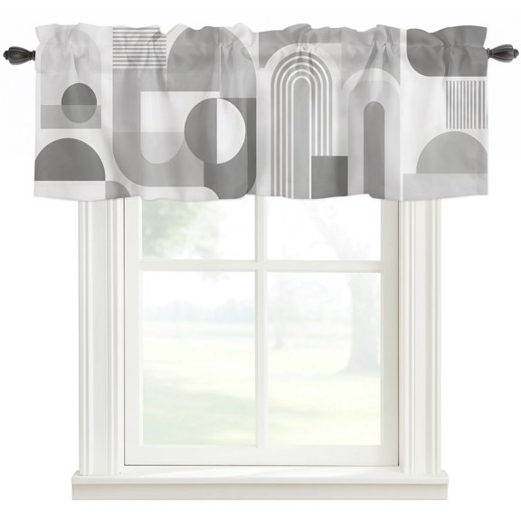 Gray Geometric Kitchen Valances for Windows, Middle Century Abstract Boho Lines Bathroom Window Valances 54x18 Inch Rod Pocket Window Treatments Valance Curtains for Living Room Bedroom Decor