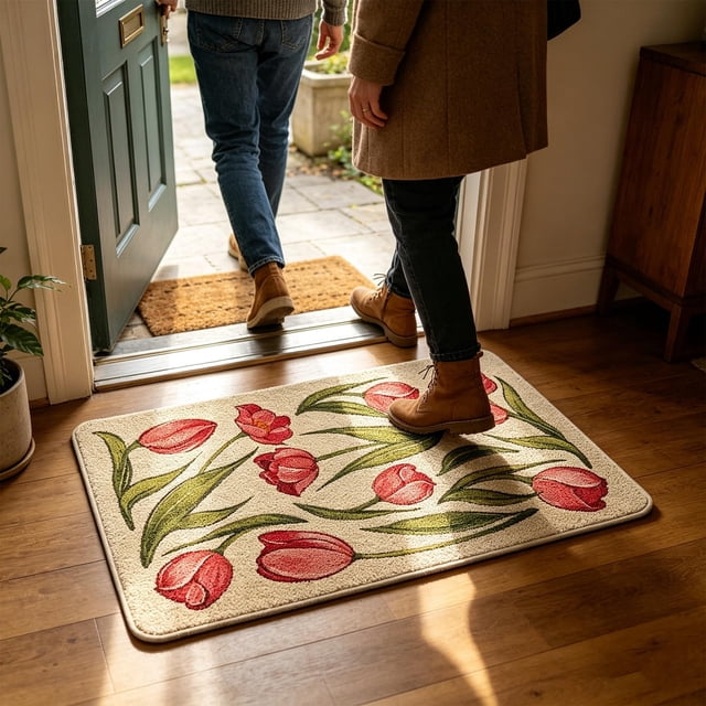 EGNMCR Welcome Doormat Collection Front Door Mats For Indoor/Outdoor Spring Summer Fall Floral Entryway Rug Decor Loop pile rug