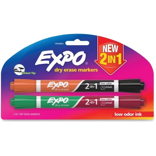 Expo 2-in-1 Dry Erase Markers Chisel Marker Point Style - Assorted - 2 / Pack