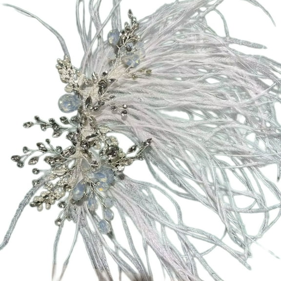 White Feathered Hair Clip Tiaras with Crystals for Bridal Wedding and Party Headpiece Hair Accessories for Women Girls
