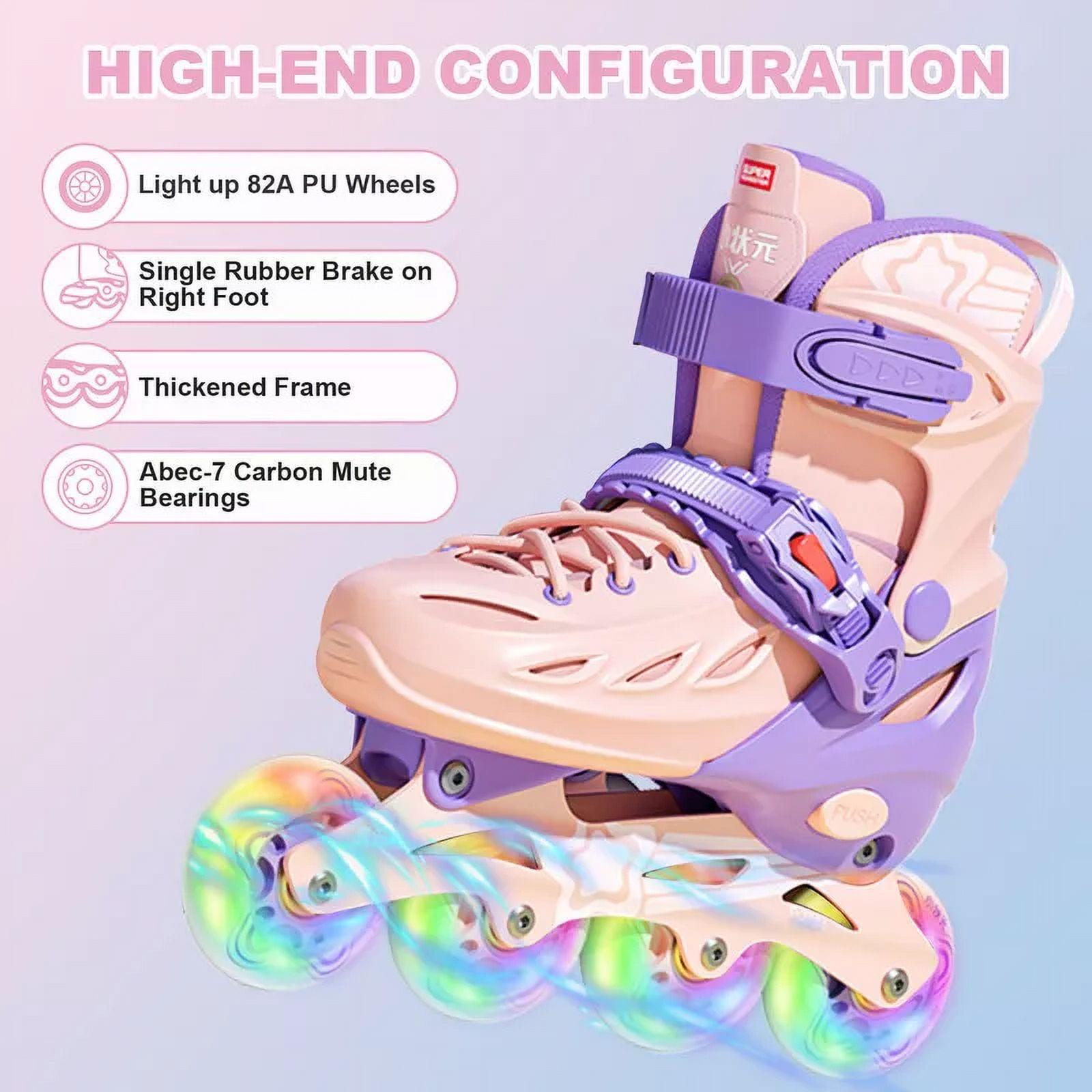 CJC Adjustable Inline Skates with Luminous Wheels for Boys and Girls Ages 4-12 Roller Skates for Kids Teens Beginners Indoor and Outdoor