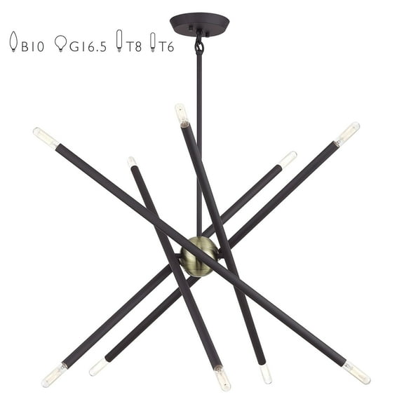 47006-07 Livex Lighting Soho - 10 Light Chandelier-26 Inches Tall and 28 Inches Wide-Bronze/Antique Brass Finish