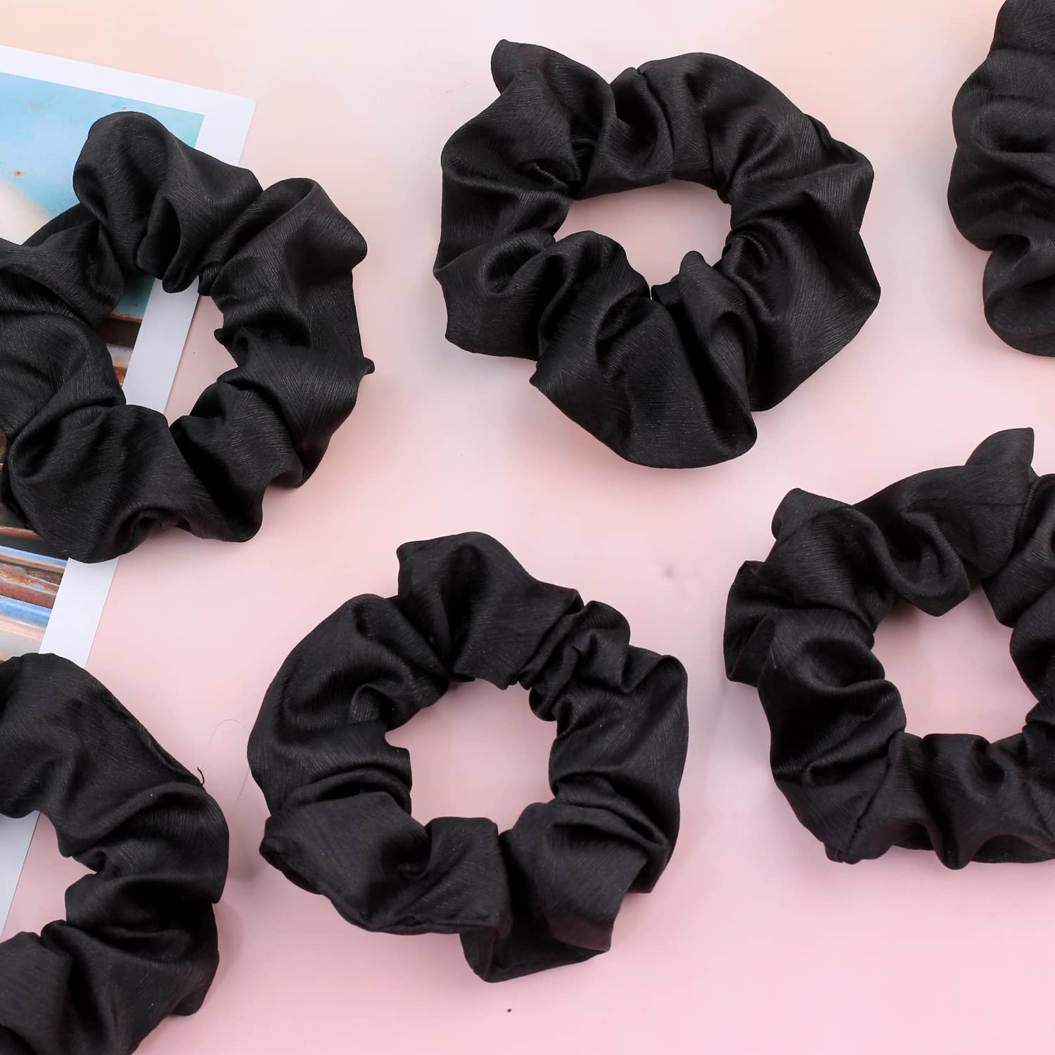 -Satin Scrunchies for Women, Soft Than Silk for Hair, Fashion Ties and Bands for Thin | Thick Hair Styling, 16 Pack (Black)