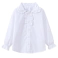 thumbnail image 3 of Posijego Girls Dress Shirts Ruffled Button down Long Sleeve Shirts School Uniform Tops Collared Formal Shirts 2-13 Years, 3 of 9