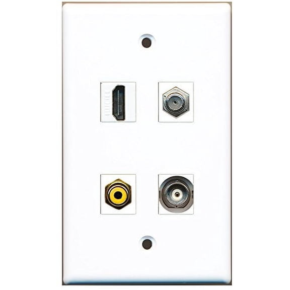 RiteAV - 1 Port HDMI 1 Port RCA Yellow 1 Port Coax Cable TV- F-Type 1 Port BNC Wall Plate