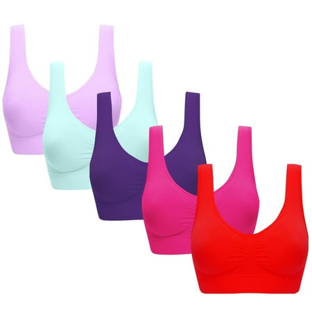 Gnurob 5-Pack Seamless Sports Bra for Women Wirefree Yoga Bras Push Up Bralettes No Underwire lingerie Plus Size Bralette Comfortable Sleepwear Clearance Saving Red Medium
