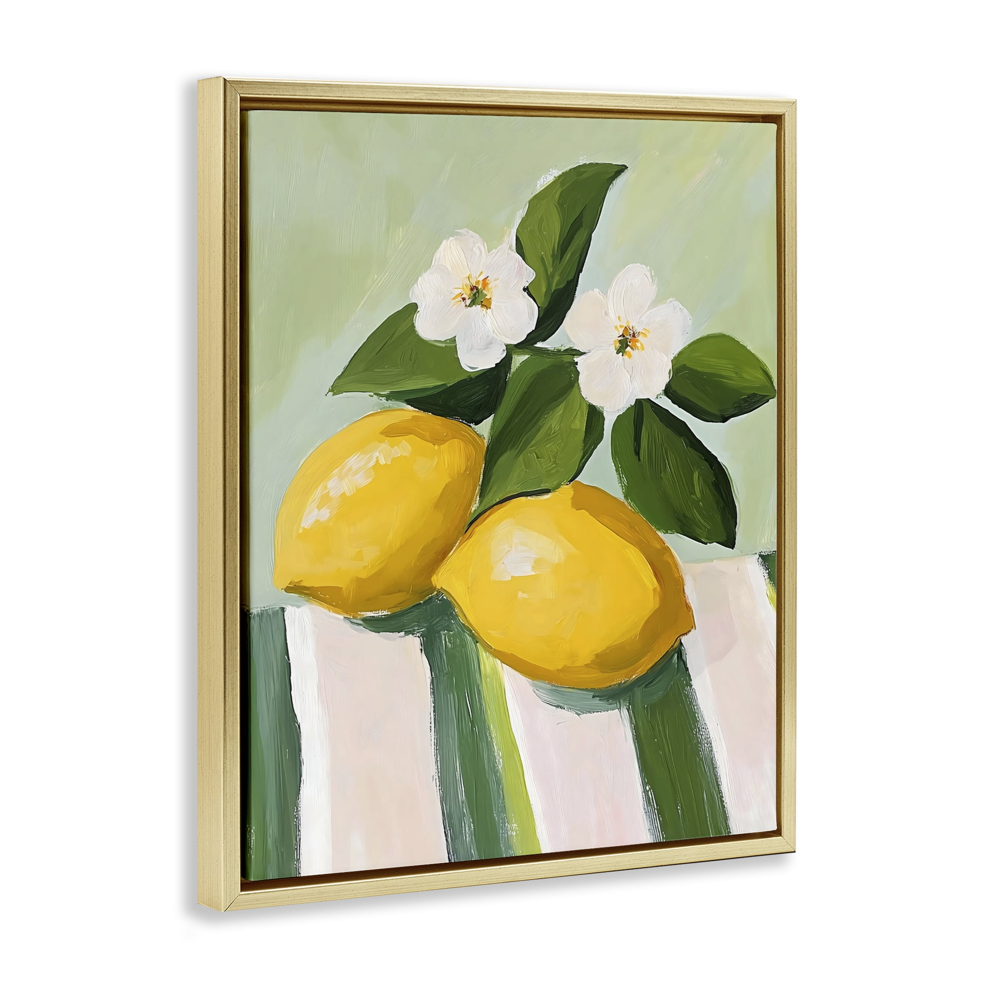 Stupell Industries Lemons And Daisies on Tablecloth Gold Framed Floater Canvas Wall Art, design by The Prints Vibe