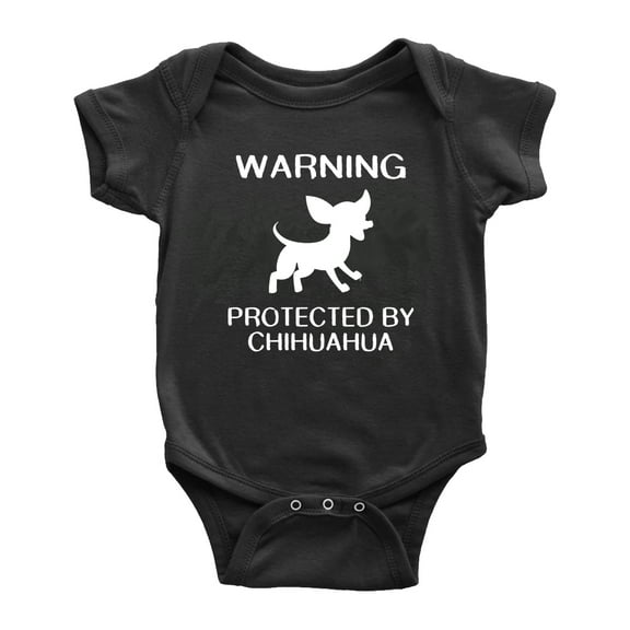 Warning: Protected by A Chihuahua Dog Funny Baby Bodysuits (Black,3-6 Months)