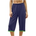 thumbnail image 2 of Ohufall Cropped Loungewear Pants for Women Straight Leg Loose Sleepwear Solid Color Comfort Pajama Pants, 2 of 6