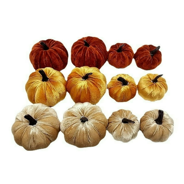 12 Pcs Citrouilles en Mousse de Velours Simulées Douces Réutilisables Ultra-Légères Décoration d'Automne Récolte Action de Grâce Halloween