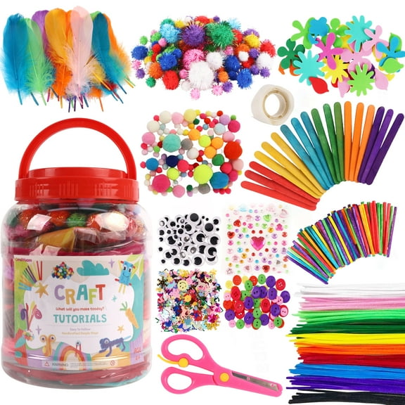 CandWuom Arts & Crafts Supplies Kits & Materials Set for Kids - 1000Pcs Craft Kit with Pipe Cleaners Pom Poms Craft for Kids Ages 4-8 Girls & Boys Birathday Gifts