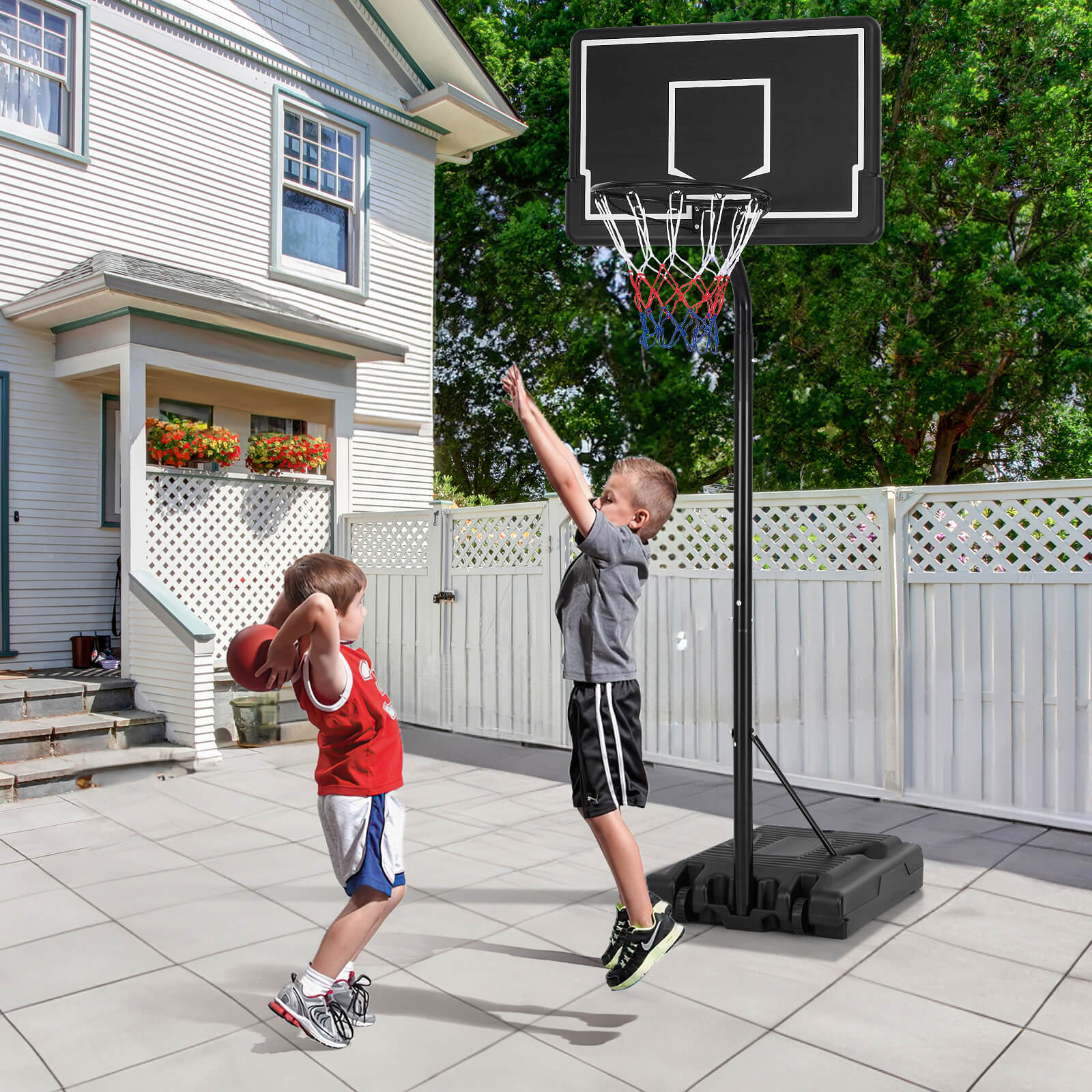 Infans 6.9-8.5 FT Portable Outdoor Basketball Hoop w/ Shatterproof PC Backboard