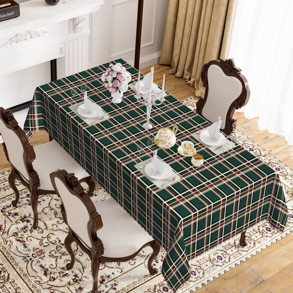 MIZHONA Green Plaid Stripes Tablecloth Rectangle Christmas Bufflo Checkered Table Cloth for Kitchen Table Decor,60"x84"