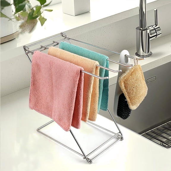 Kitchen Towel Holder Stand, 4-Arm Dish Towel Holder Countertop Towel Drying Rack for Bathroom, Free Standing Hand Towel Stand Washcloth , Z-Shaped Folding Hanging Towel Bar Stand