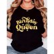 thumbnail image 1 of Women's "Golden Birthday Queen" Graphic T-Shirt - Retro Minimalist Design, Black with Golden Glittery Lettering, Round Neck, Casual Comfort Fit, Short Sleeve, Fabric, Machine Washable, Allseason Tshi, 1 of 6