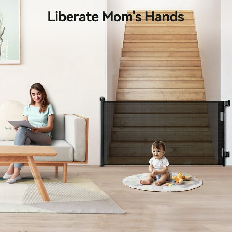 Buy Momcozy Retractable Baby Gate, Alarm Mesh Baby Gate Or Mesh Dog Gate, 33 Inches High Extends To 55 Inches Wide Child Safety Gate For Doorways Stairs Hallways Indoor Outdoor
