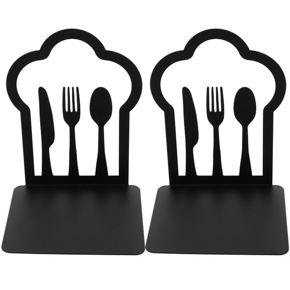SOPOTUTU Iron Book Organizer Black Kitchen Themed Bookends for Home