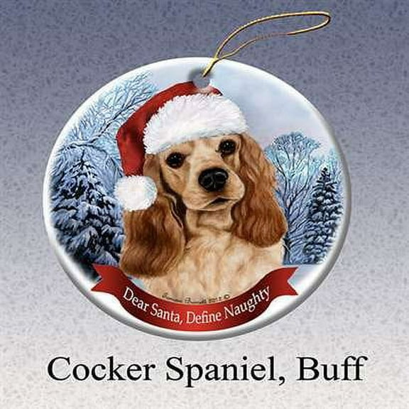 Holiday Pet Gifts Cocker Spaniel Buff Santa Hat Dog Porcelain Christmas Ornament