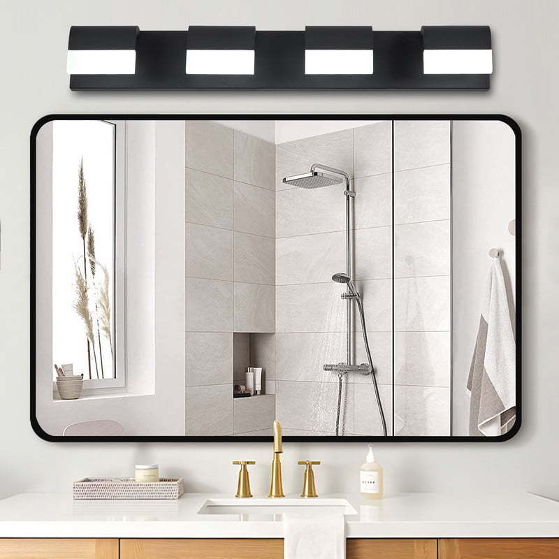 30" Modern 4-Light LED Bathroom Vanity Light Fixture, Black Iron & Acrylic Wall Sconce, Dimmable Vanity Lights for Bathroom, Dressing Room, Powder Room, Hardwired Over Mirror Lighting