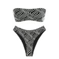 thumbnail image 1 of Bikini ZAFUL traje de baño tipo bandeau acanalado de corte alto sin tirantes para mujer, 1 of 9