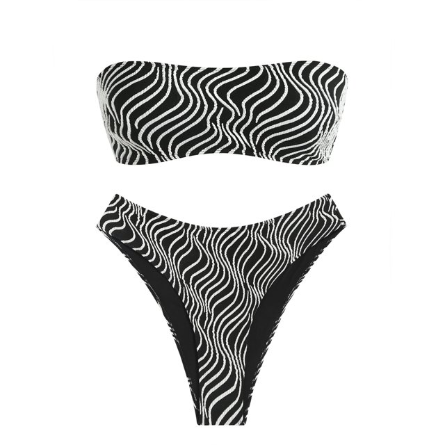 Bikini ZAFUL traje de baño tipo bandeau acanalado de corte alto sin tirantes para mujer