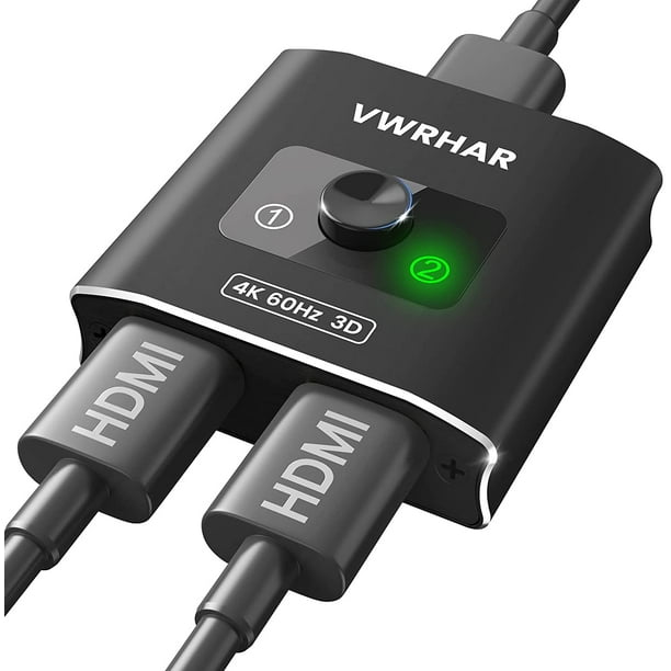 Commutateur HDMI, répartiteur HDMI 4K @ 60hz HDR, commutateur HDMI 2.0 en  aluminium, répartiteur de commutateur HDMI bidirectionnel 1 en 2 sorties ou  2 