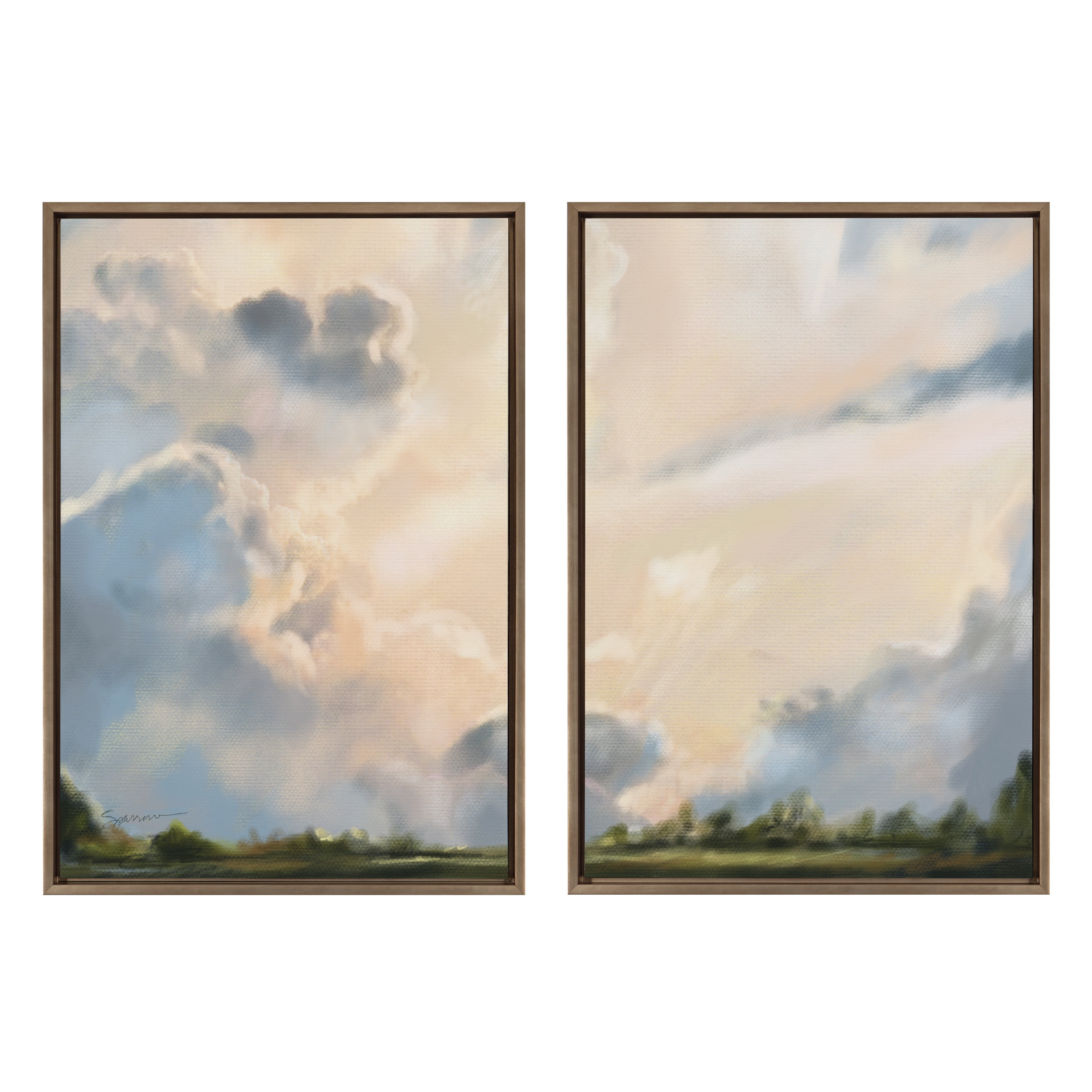 Kate and Laurel Sylvie Clouds Framed Canvas Wall Art Set by Mary Sparrow, 2 Piece 23x33 Gold, Modern Natural Cloudy Sky Landscape Art Set for Wall Decor