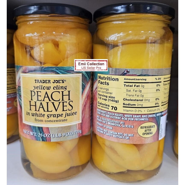 Trader Joe's, Yellow Cling Peach Halves, 25oz, in white grape