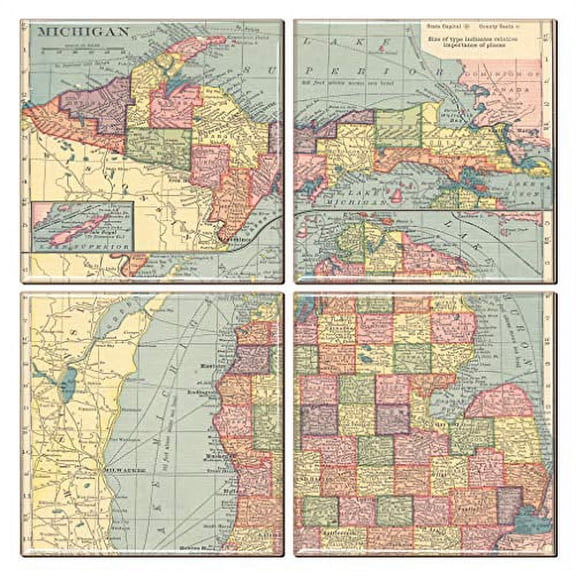 Michigan Coaster of Vintage Map (Set of 4)
