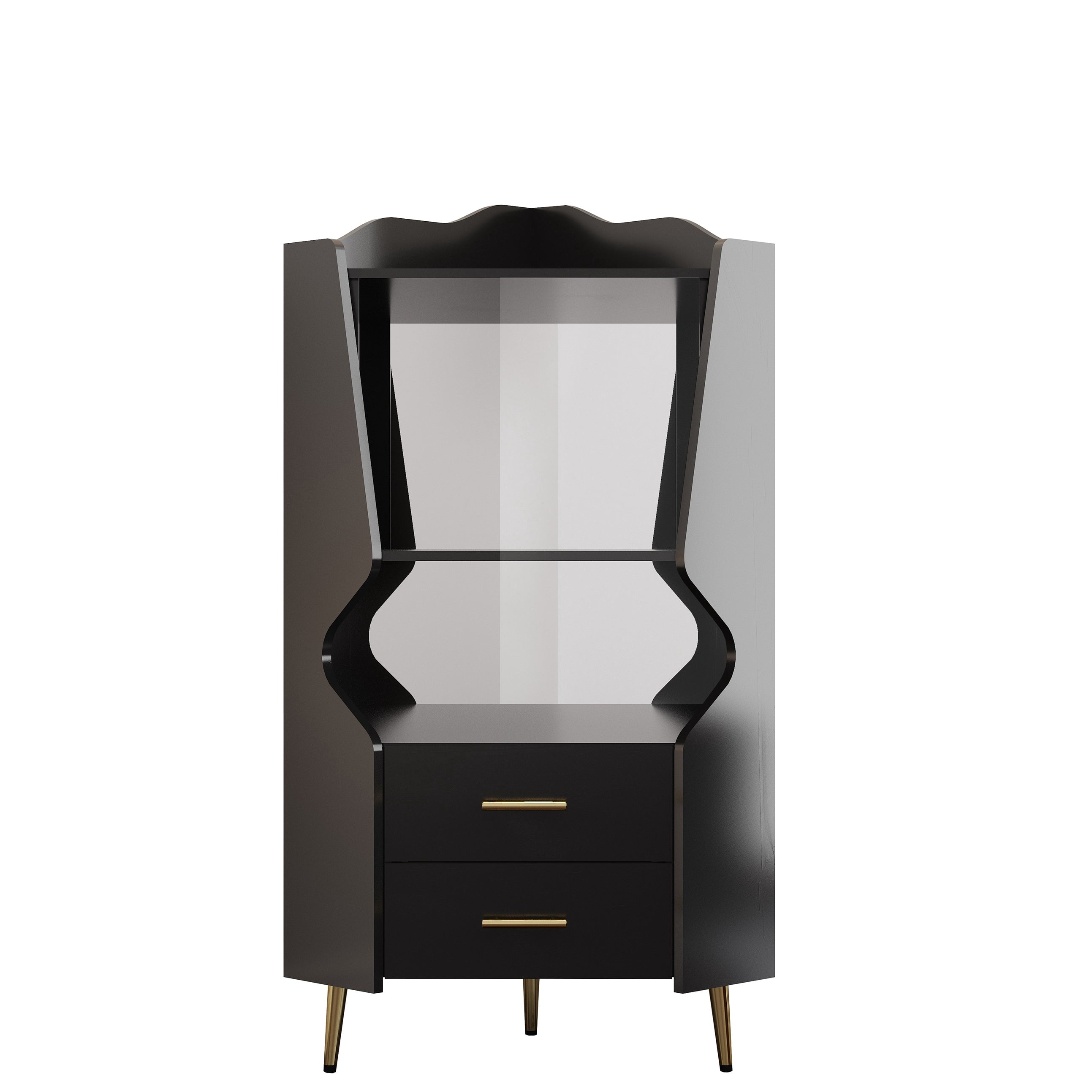 Sailvan Wooden Corner Bar Cabinet with 2 Open Shelves, 2 Drawers & Mirrored