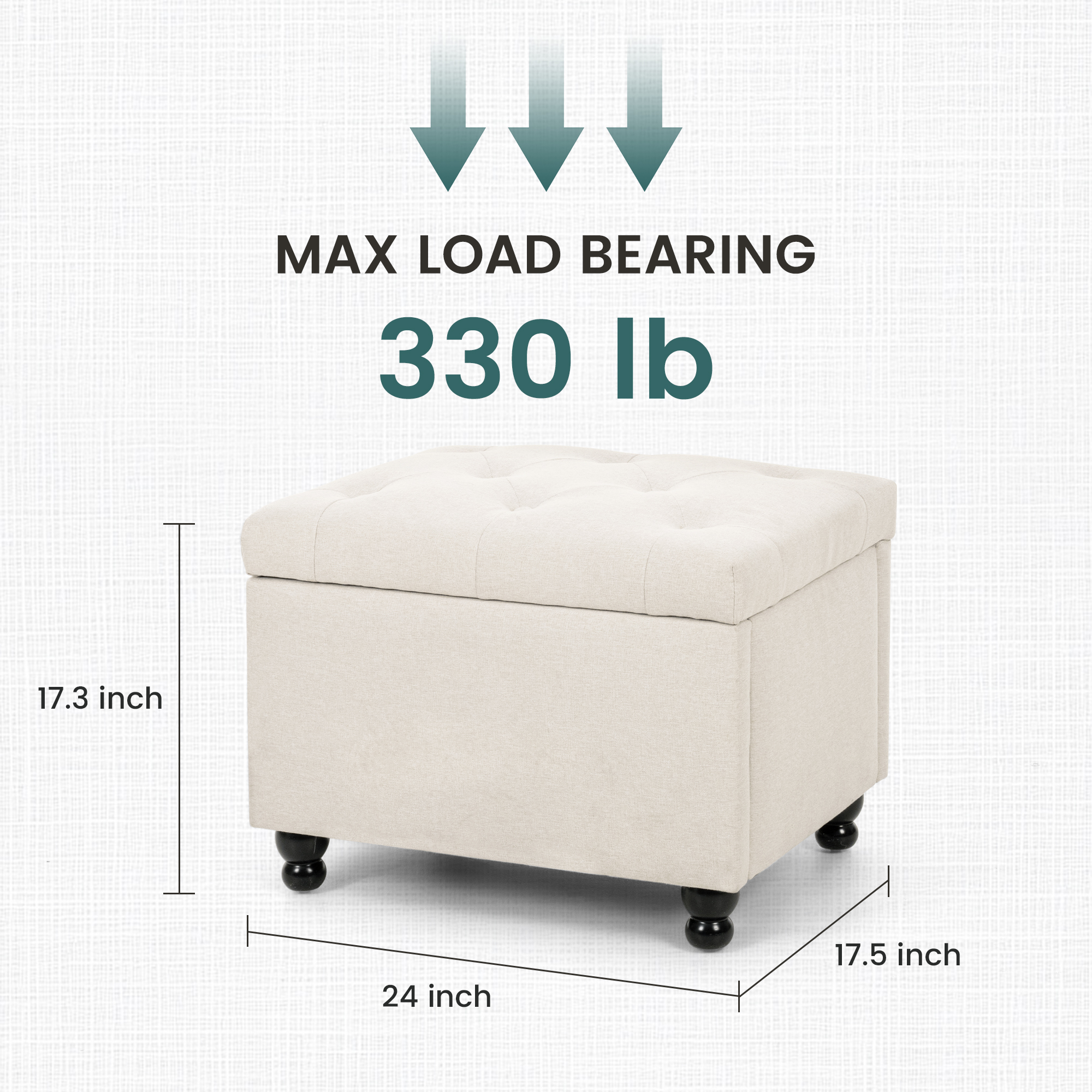 Pamapic 24“ Rectangle Upholstered Storage Ottoman, Fuax Linen Shoe Stool in Beige for Entryway